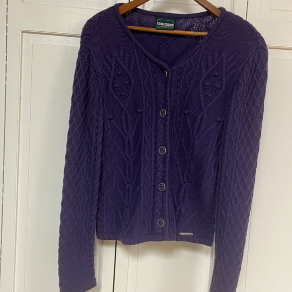 Austrian Wool Geiger Collections Royal Purple Textured Knit Cardigan Tag/Size 36 - Picture 3 of 16